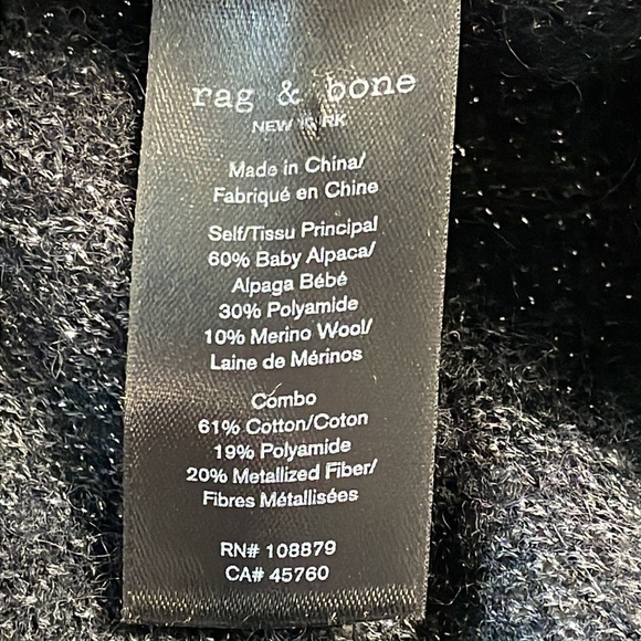 Rag & Bone Germain V Neck Sweater Zebra Stripe Metallic Black Silver Alpaca XS - Picture 11 of 13